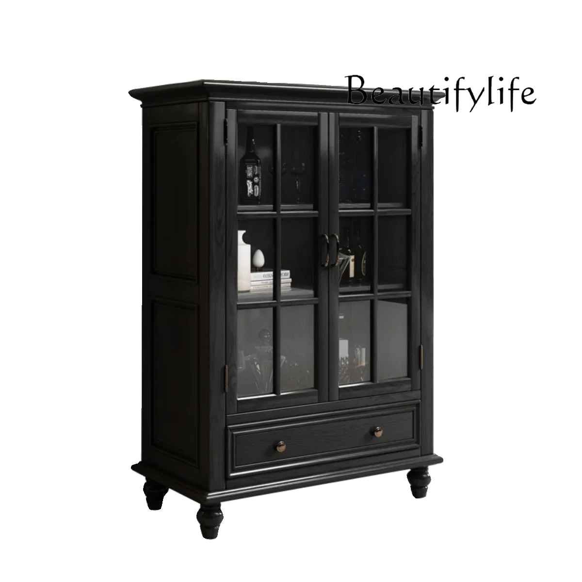 XX American Black Walnut All Solid Wood Wine Cabinet Locker Large Capacity Side Cabinet Against The Wall Glass Wine Cabinet Lock