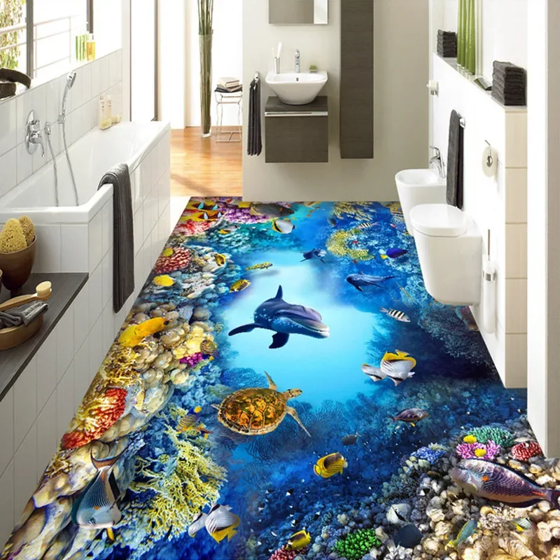 

Custom 3D Photo Wallpaper Underwater World Stereoscopic Floor Mural PVC Self-adhesive Bathroom Wear Non-slip Thickened Wallpaper