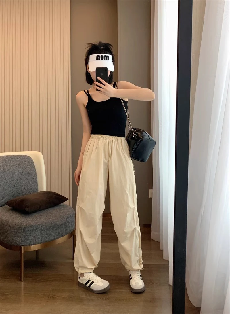 Pantalon Cargo pour femme, vêtement de rue, en peluche, en Nylon, doublé polaire, chaud, surdimensionné, isolé, coupe-vent, confortable, OL, hiver