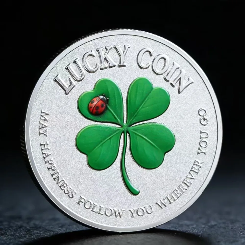 Unique Collectible Gift - 1pc Lucky Clover Memorial Coin - 3D Embossed Design Available in Mixed Colors