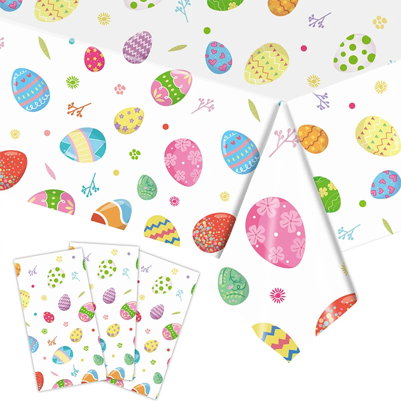 Mantel desechable con tema de Pascua, bonito conejito, huevos, cubiertas de mesa de plástico, decoración para fiesta de Pascua feliz, mantel de 137x274cm
