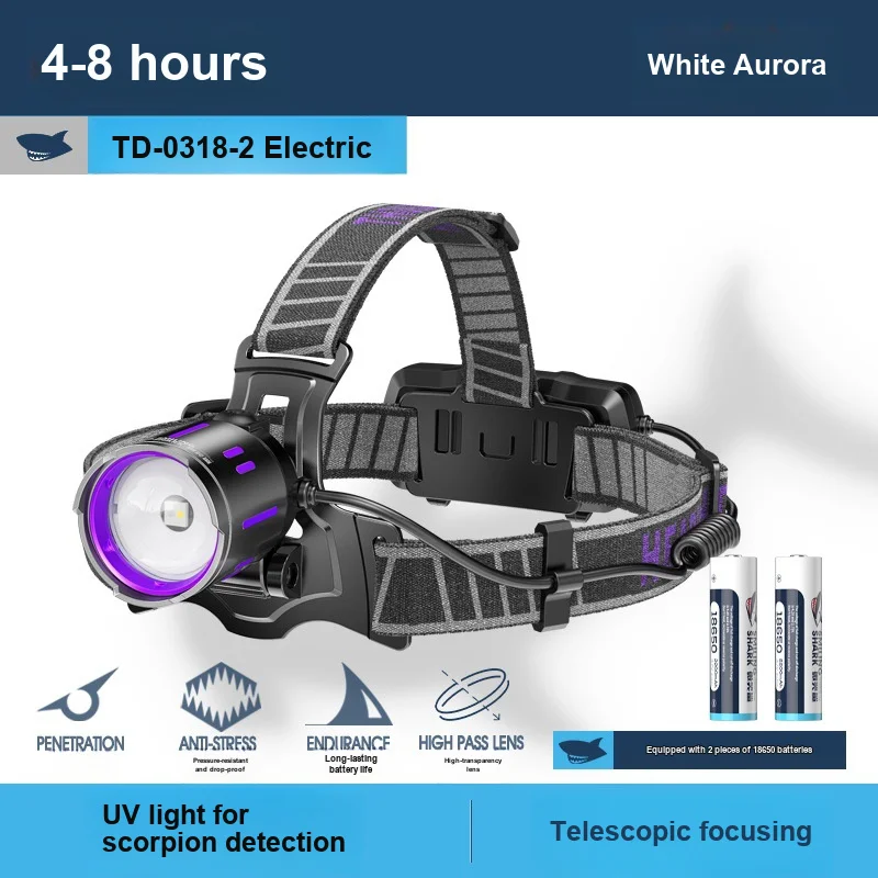 Purple Light Headlamp Head Mounted Strong Bright Rechargeable Long Lasting Portable Protective for Scorpion Detection Outdoor