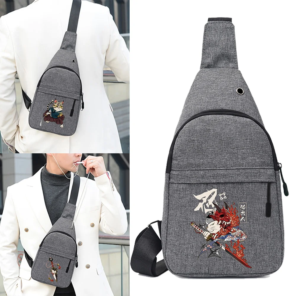 Casual crossbody saco de peito bolsa de ombro masculino bolsa de viagem esporte pacote de cintura para homem samurai padrão impressão multifuncional peito