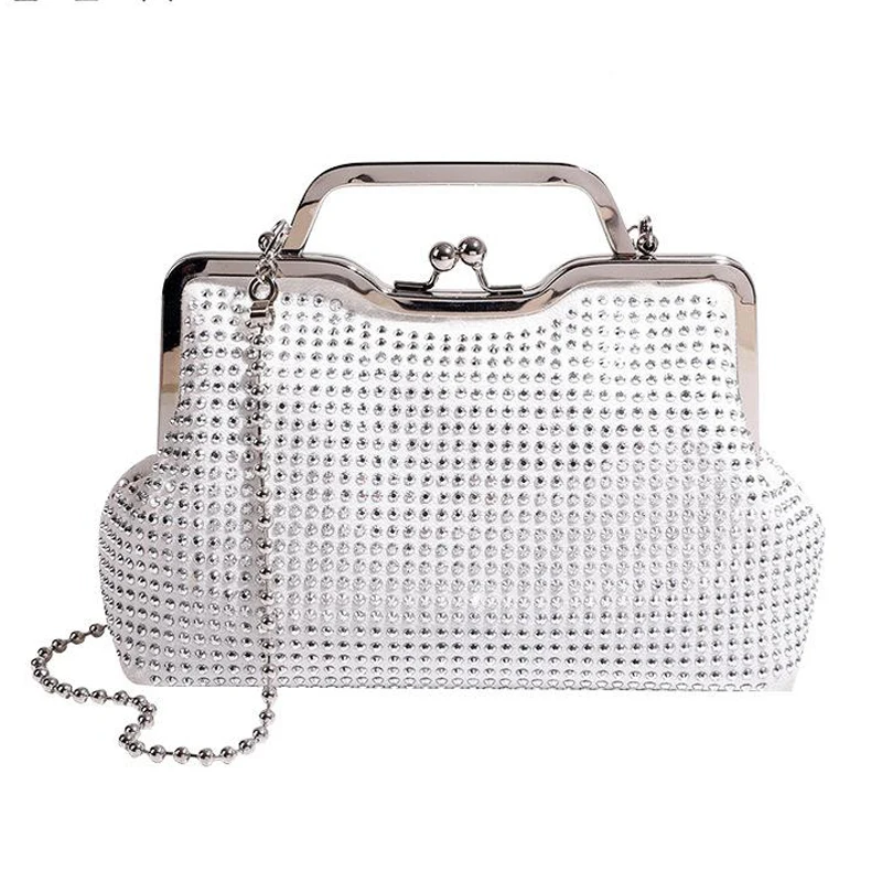 Vintage Handle Rhinestones Evening Party Clutch Bag Shiny Purses Handbags Metal Handle Luxury Designer Handbag Womens Hand Bag