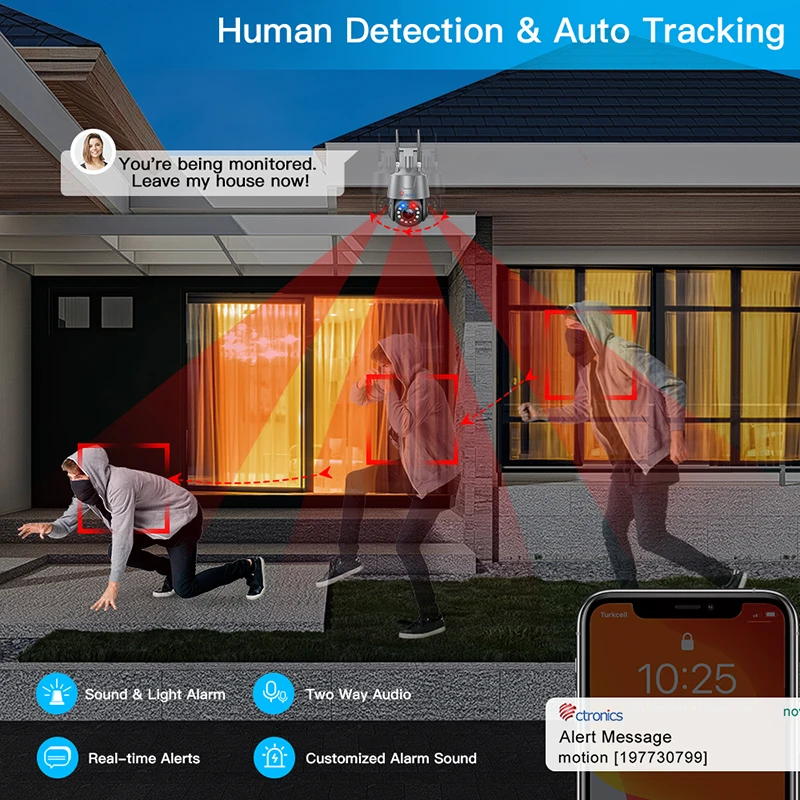 Ctronics 30X Optical Zoom 5MP PTZ Security Camera Outdoor Smart Tracking IP Camera WiFi Color Night Vision CCTV Human Detection