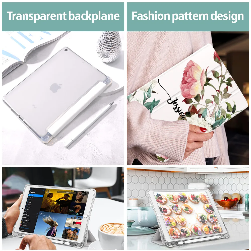 Персонализированный Чехол с именем на заказ для iPad 10,9 Air 4 10,2 дюйма 9 8 поколения 9,7 5 6 12,9 iPad Pro Mini 5 6 Smart Wake up