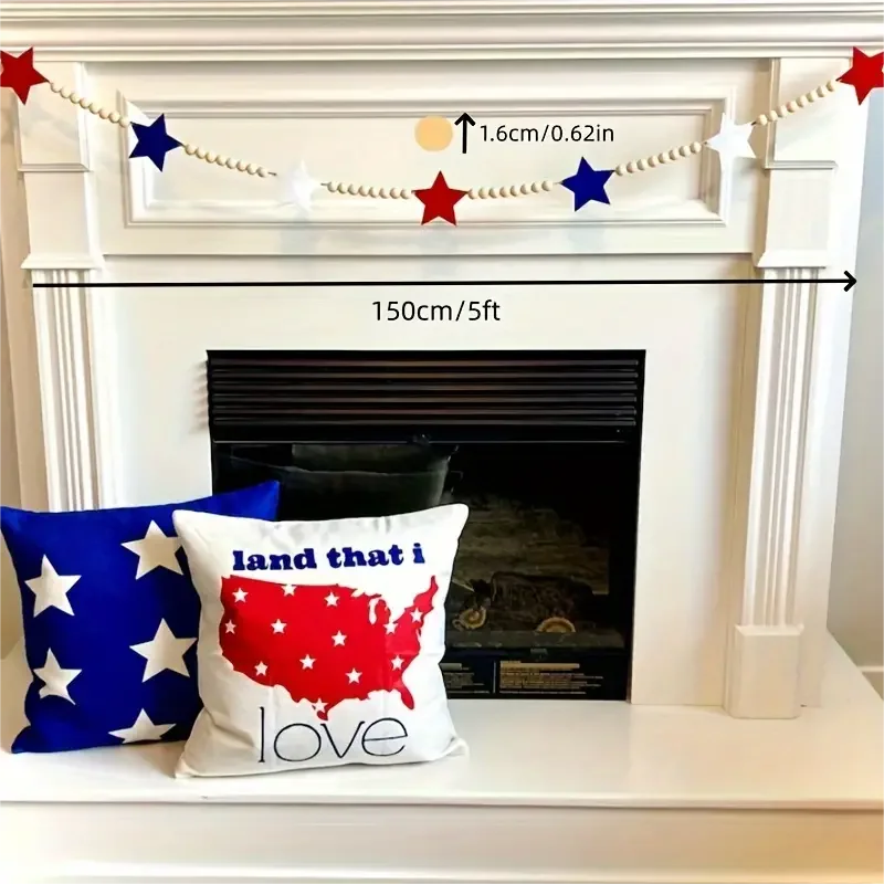 2pc, Wooden Beads Banner/Fireplace Holder Patriotic Flag Garland/Red White Blue Star Strip Flag/Home Decor For  Labor Day New Ye