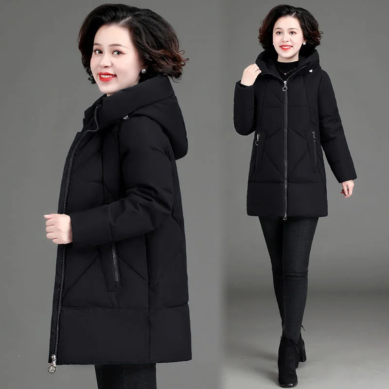 Women's Winter Jacket Middle-aged Mother New Cotton Padded Jacket Autumn Winter Long Hooded Warm Parka 6XL W2423