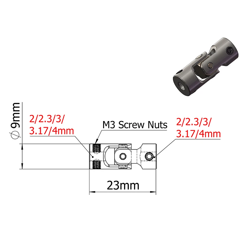 D9l23 acoplamentos cardan articulados cardan do metal do carro do barco rc cardan 2.3mm 3mm 3.17mm 4mm conector do motor do eixo junção universal