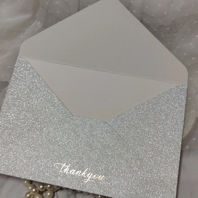 Sparkle Champagne Glitter Envelopes, Silver and Gold Glitter Foil, Save the Date, Wedding and Birthday Invitation Card, 25PCs