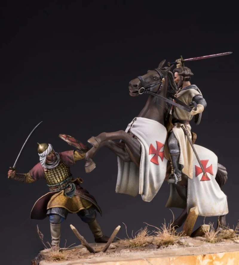 Kit de figurines en résine moulée sous pression, échelle 1/24, 75mm, chevalier ancien templier et guerrier Saracen, jouets miniatures, non assemblés, non peints