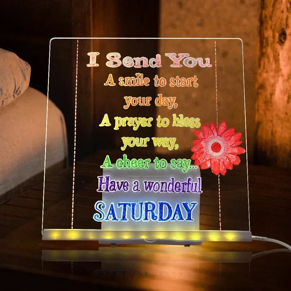 LED Note Board with 7 Colors Pen Reusable Glowing Acrylic Message Marker Board with Light LED Illuminated Drawing Board