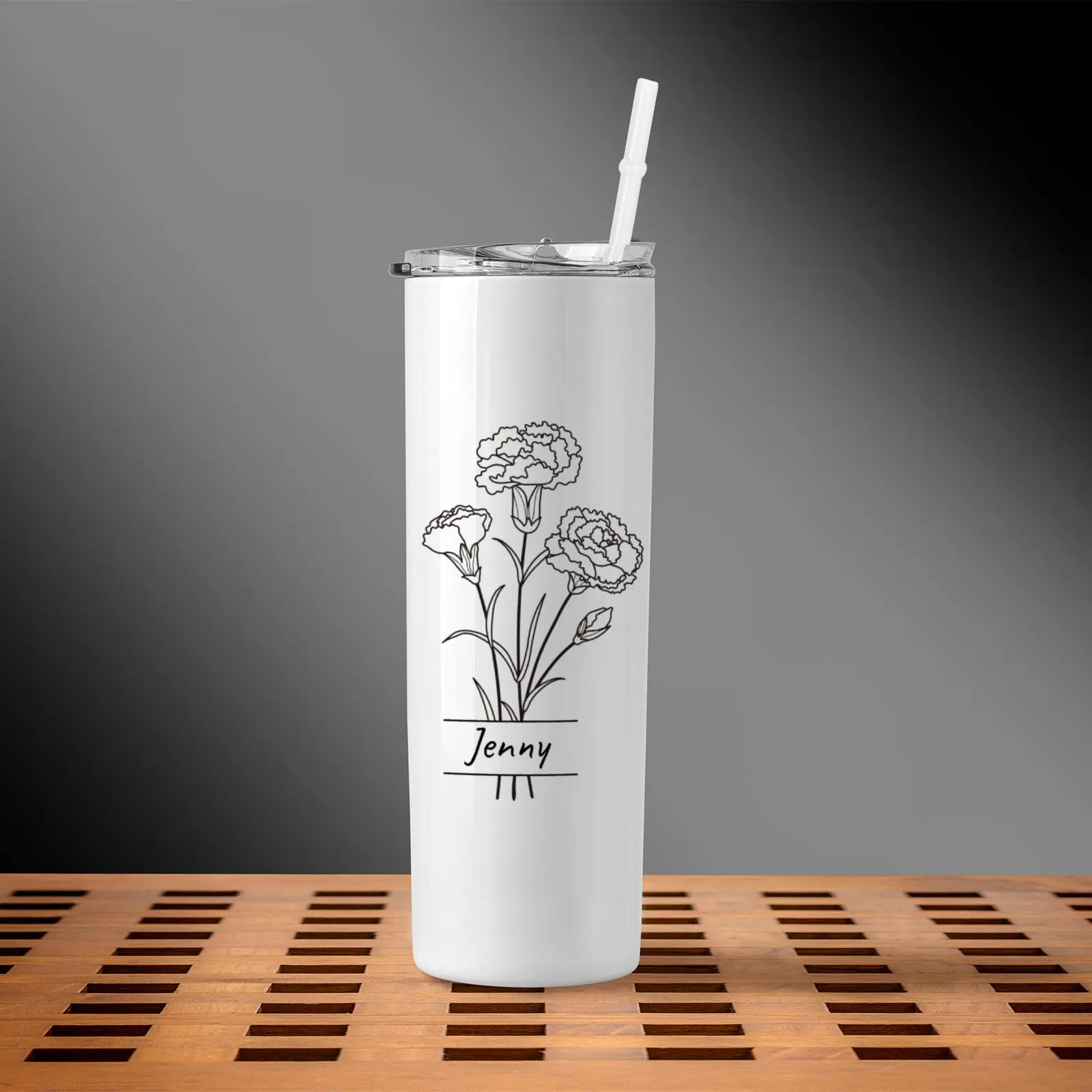 Custom Name and Birth Month Flower Custom 20oz Tumblers with Lid Straw Tumbler Water Bottle 304 Stainless Steel Vacuum Flasks