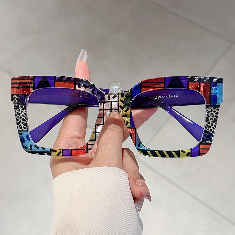 KAMMPT Fashion Colorful Stripe Oversize Glasses Stylish Brand Design Eyewear Personalized Square Decor Chic Frame for Women\'s