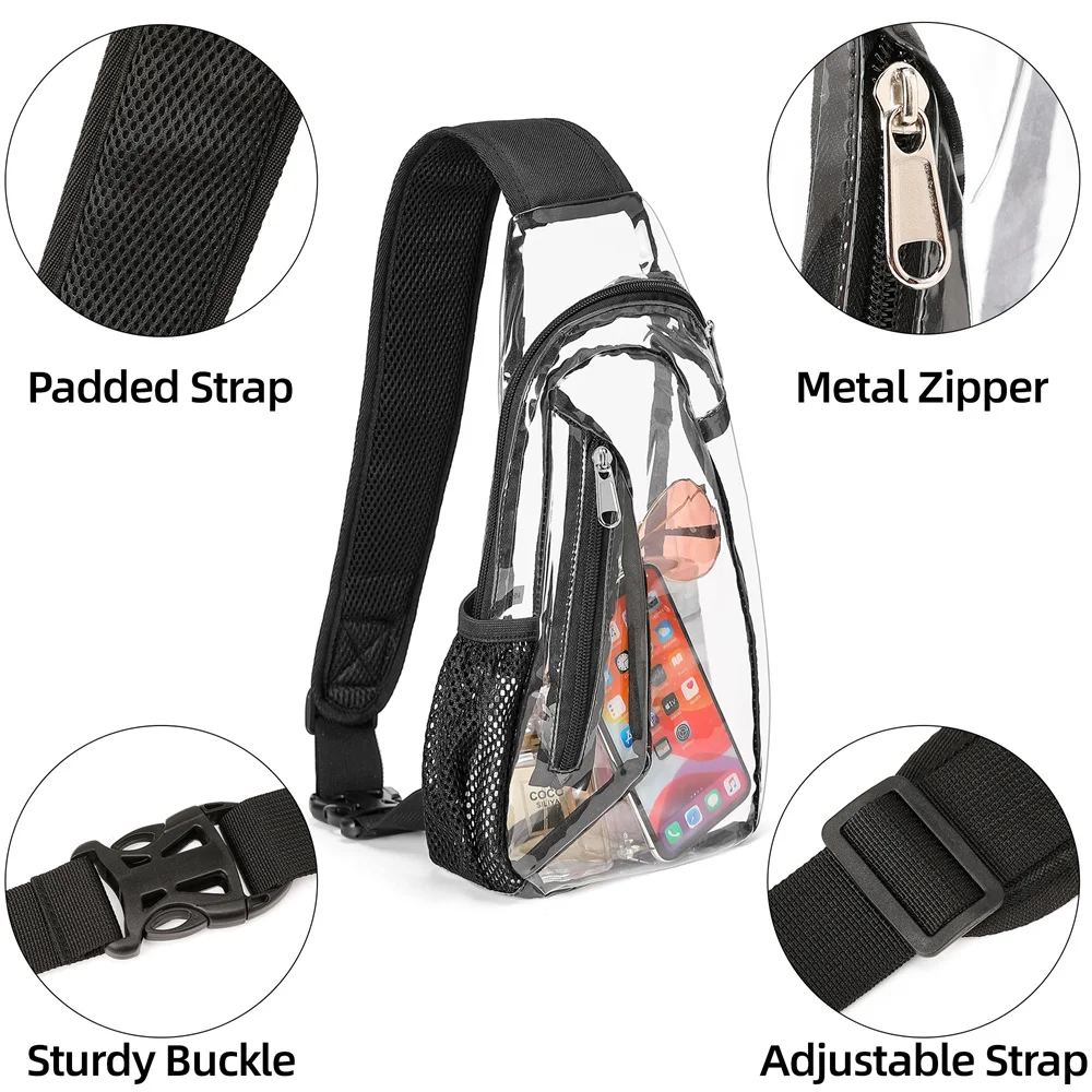 2023 New Clear Fanny Packs Bag Clear Sling Bag Stadium Approved Clear Bag Transparent Chest Daypack for Hiking Stadium Concerts