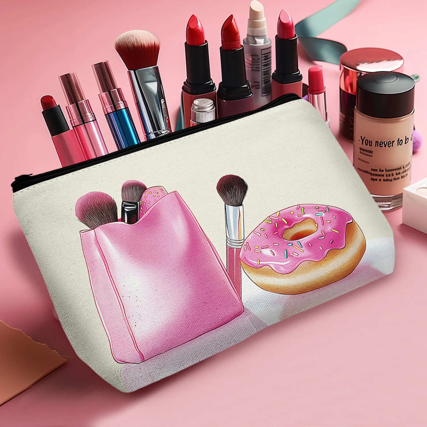 1 Pc Donut Makeup Organizer Storage Bag Gift For Women Friend Mom Coworker Makeup Bag Travel Accessories 8.66x5.51Inch_a