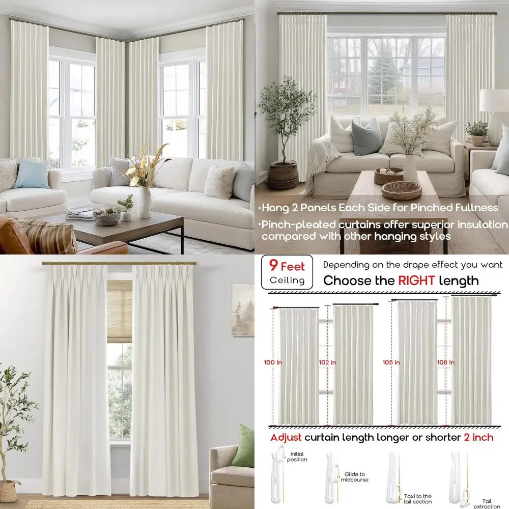 

Шторы блэкаут с плиссировкой 120 дюймов, длиной 10 футов, с крючками, в стиле бохо, кремовые, для окон 60-72 дюйма, комплект из 2 панелей