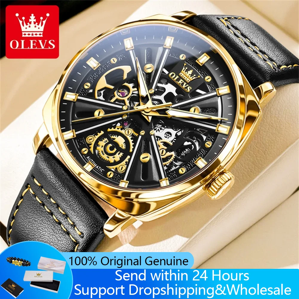 

OLEVS 6685 Man Watch Waterproof Luminous Luxury Automatic Dress Leather Men Wristwatch Hollow Skeleton Mechanical Watch For Men