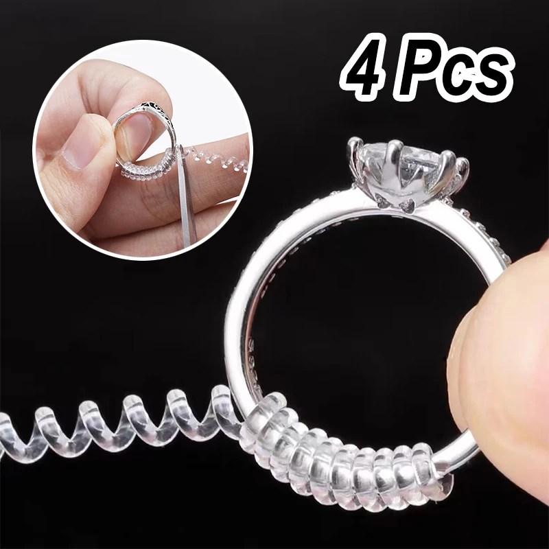 4 Pcs Spiral Based Ring Size Adjuster Clear Ring Sizer Reducer for Big Size Rings Resizing Tool Tightener Jewelry Tools