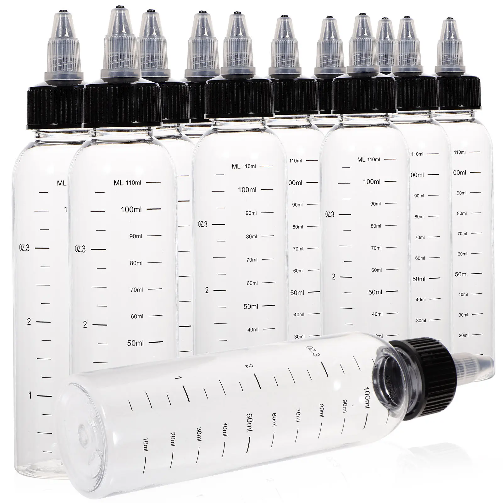 12Pcs Transparent Squeeze Bottles with Precision Scale Markings, Refillable Plastic Liquid Containers for Home & Store