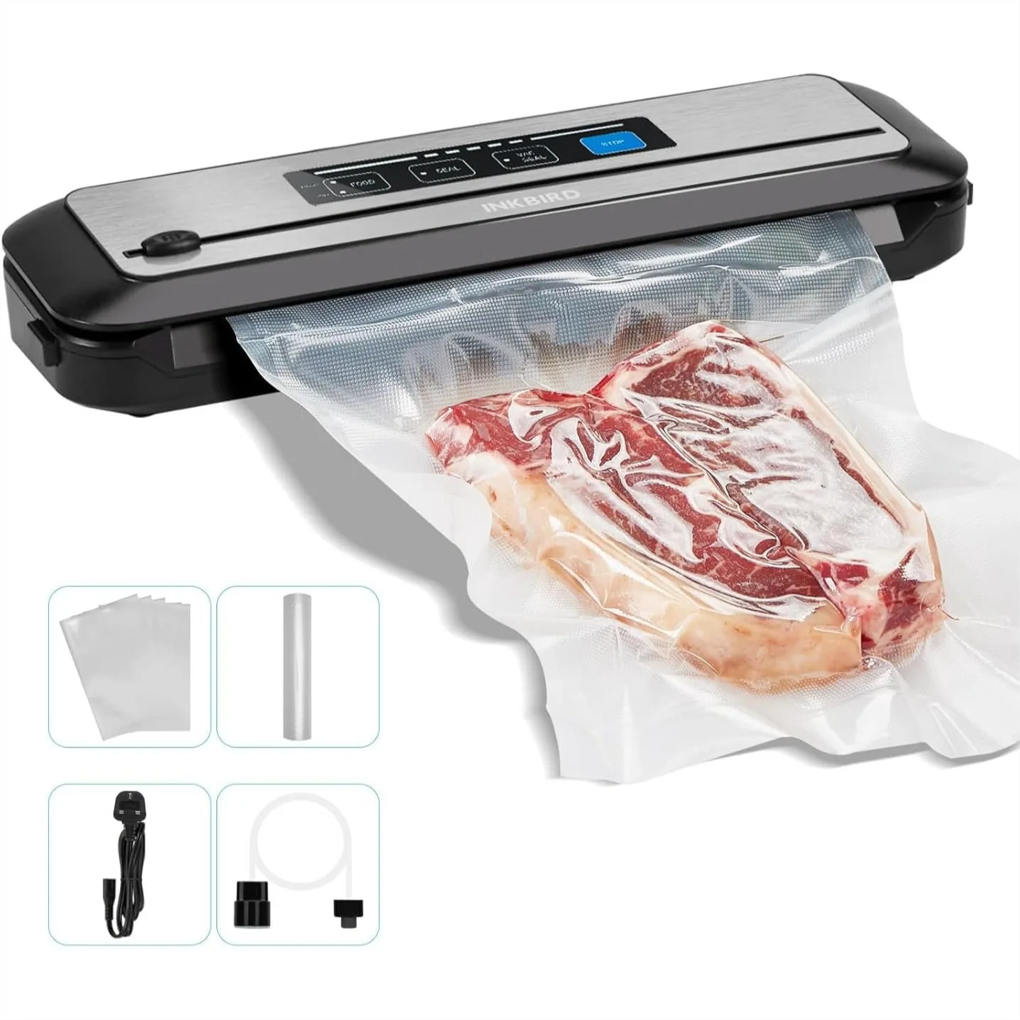 

Vacuum Sealer Machine with Starter Kit, Automatic PowerVac Food Sealer for Preservation, Dry & Moist Modes, Built-in Cutter