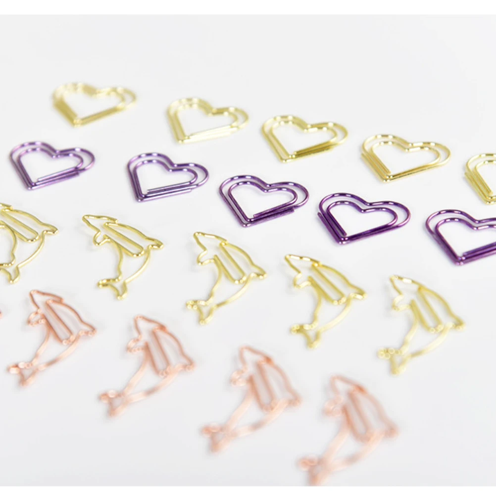 20Pcs Rose Gold Metal Dolphin Paper Clips Creative Note Clips Bookmark Clip Office Document Photo Organizer Metal Paper Clip