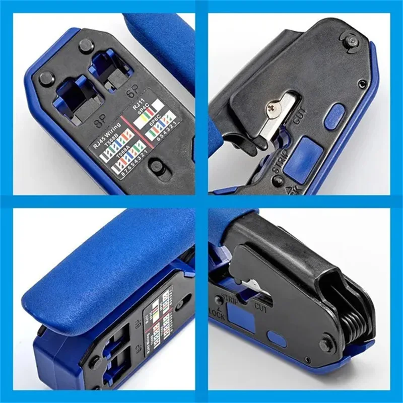 Imagem -02 - Kit de Ferramentas de Crimpagem Profissional Rj45 Alicate de Cabo de Rede Dobrável com Cortador de Fio e Descascador Ethernet Passagem