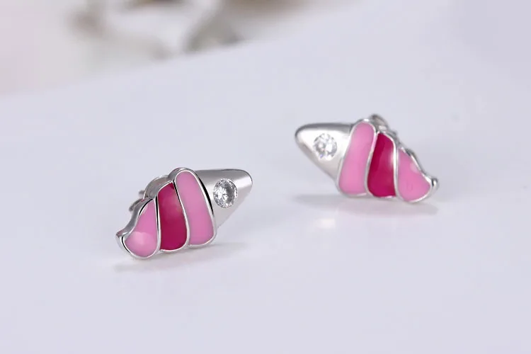 Wholesale Silver Color Pink Enamel Cute Ice Cream Small Stud Earring for Baby Kids Girls Cute Party Earring Korea Jewelry