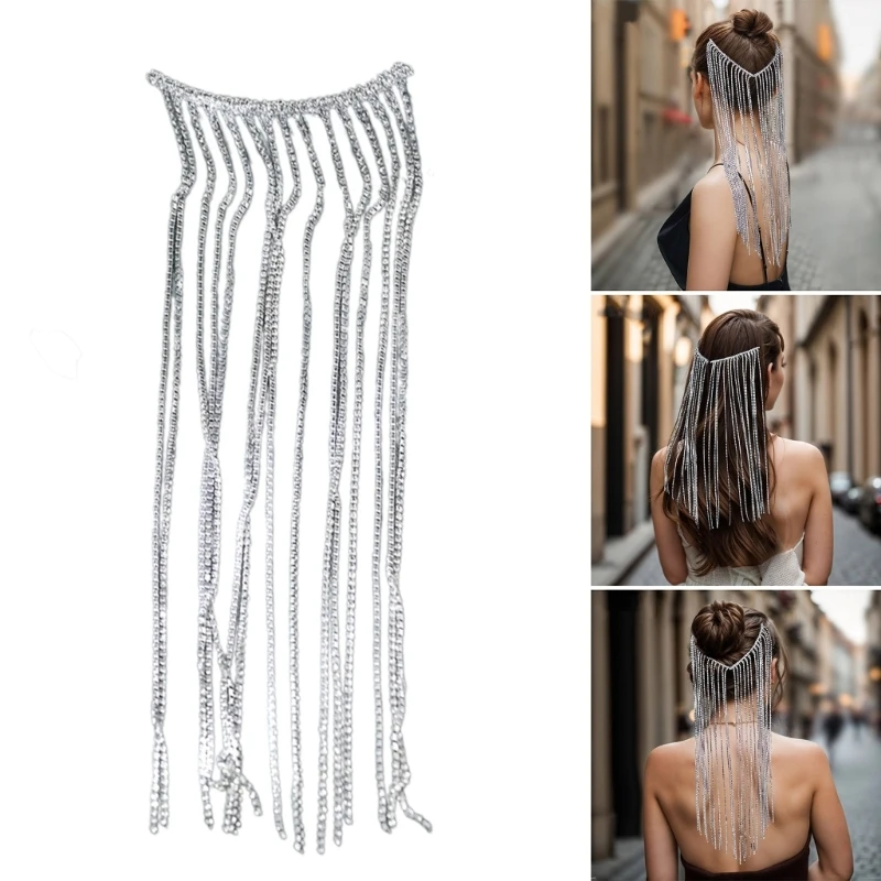 

Rhinestones Head Chain Hair Comb for Female Elegant Fringed Hair Chain Party Headpiece Glittering Headchain Hair Jewelry