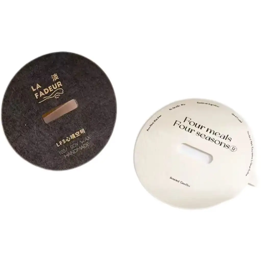 Custom Textured Paper Candle Cards | Recycled Logo Printed Labels | Dust Cover Candle Lid with Handle