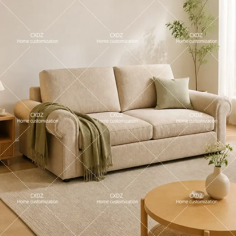 Rural Cotton Linen Fabric Sofa 3 Seater Living Room Furniture Light Luxury Single Double Combination Couch