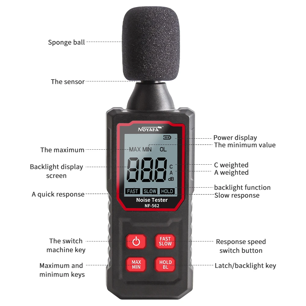 NOYAFA NF-562 High-precision Sound Level Meter Decibel Detector Handheld Noise Tester 30~130dB Noise Measuring Instrument