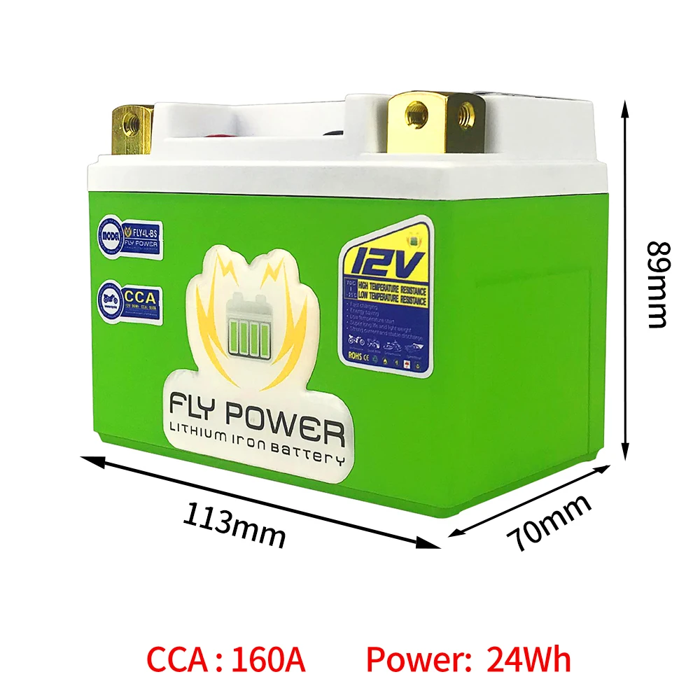 Lithium LiFePO4 FLY4L-BS 12V Starter Motorcycle Battery Deep Cycle 2Ah CCA 160A With BMS LFP Replacement of YTX4L-BS