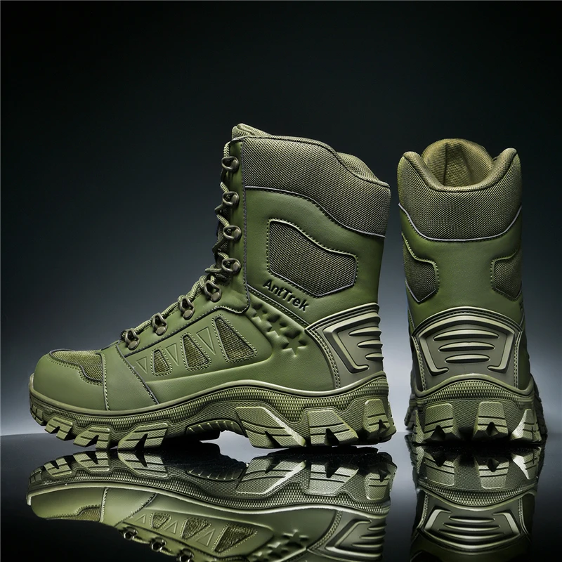 Men's Anti-slip Hiking Boots Waterproof Mountaineering Shoes High Top Outsole Cushioning Wear-resistant Tactical Shoes