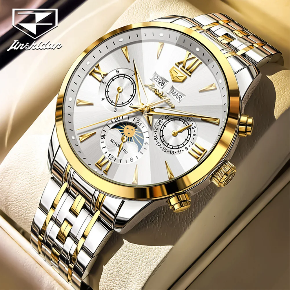 JSDUN 8860 Men's Watch Automatic Mechanical Watch For Men Moon Phase 30M Waterproof Perpetual Calendar Watch Hand Clock