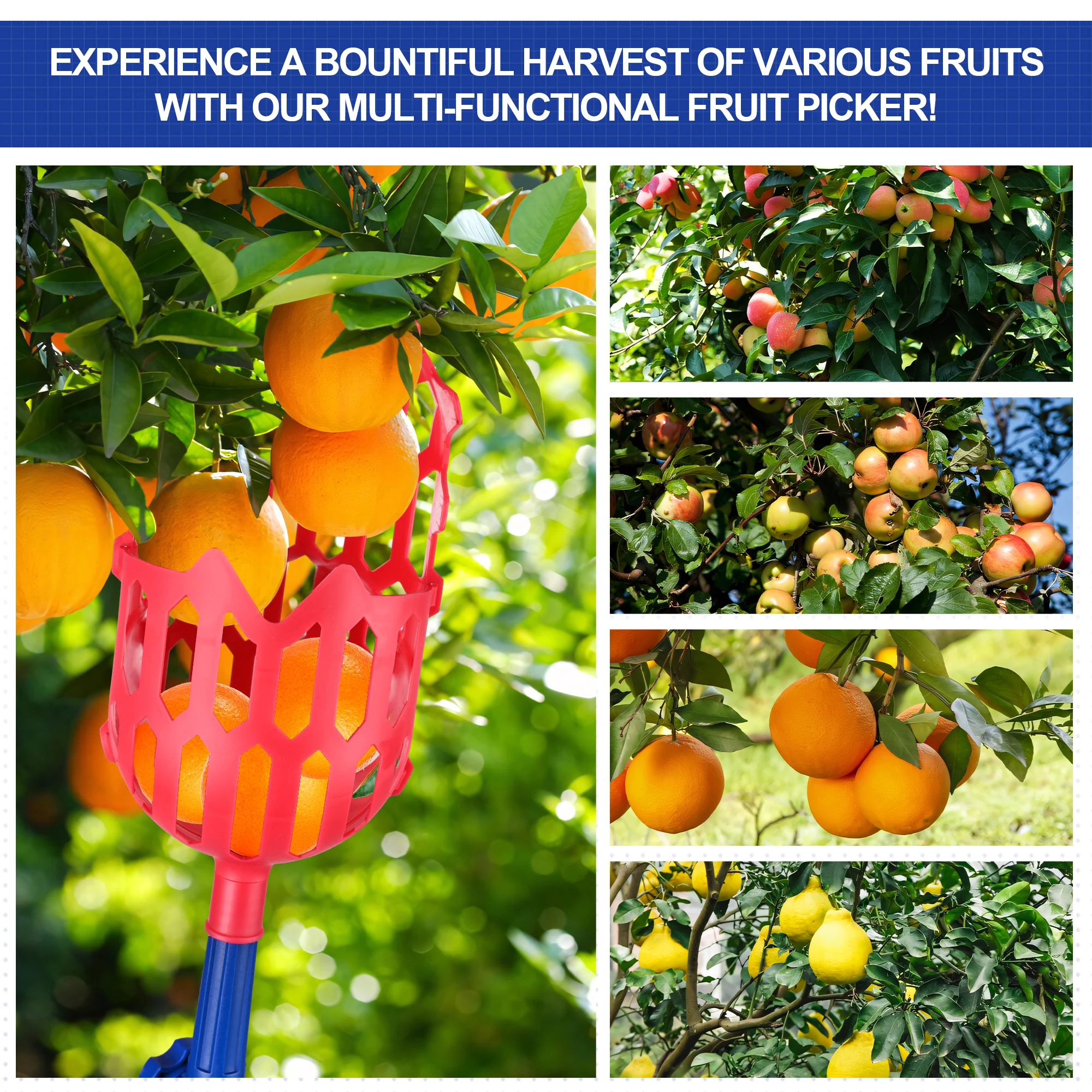 Factory Outlet Simple Operation Telescopic Pole Adjustable Fruit Picker Plastic Aluminum Manual Fruit Picker