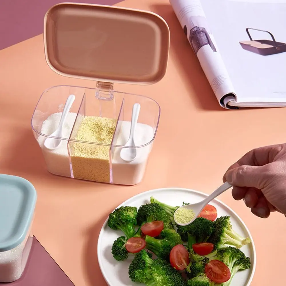 Multifunctional Plastic Seasoning Box Pink/Blue Dustproof Spice Storag Jars Moisture-Proof Three Grid Pepper