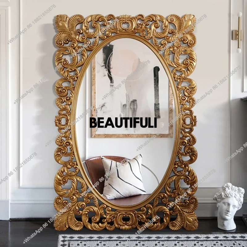 

European full-length mirror French wedding shop carved floor-to-ceiling dressing mirror against the wall