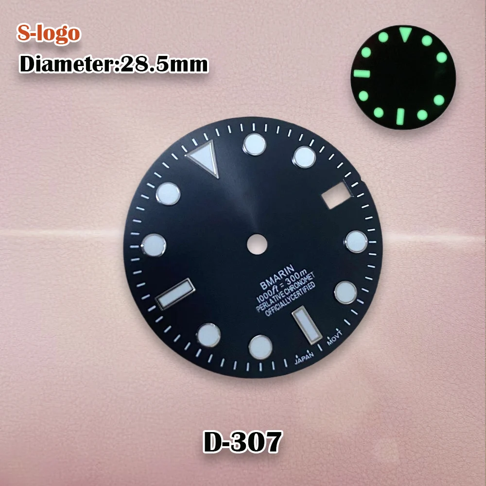 28.5mm nh35 dial s logotipo sunburst sub/skx007 dial adequado para movimento nh35 verde luminoso nh35 acessórios de relógio