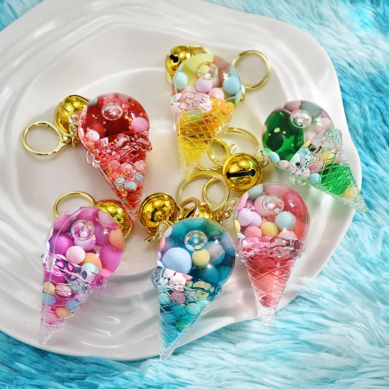 Acrylic Luminous Oil Candy Ice Cream Keychain Automobile Hanging Ornament Floating Quicksand Couple Bags