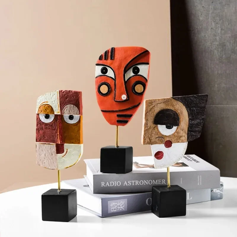 Estatua artística de cara resina abstracta, escultura artesanal creativa, estatuilla para sala estar, oficina, decoración