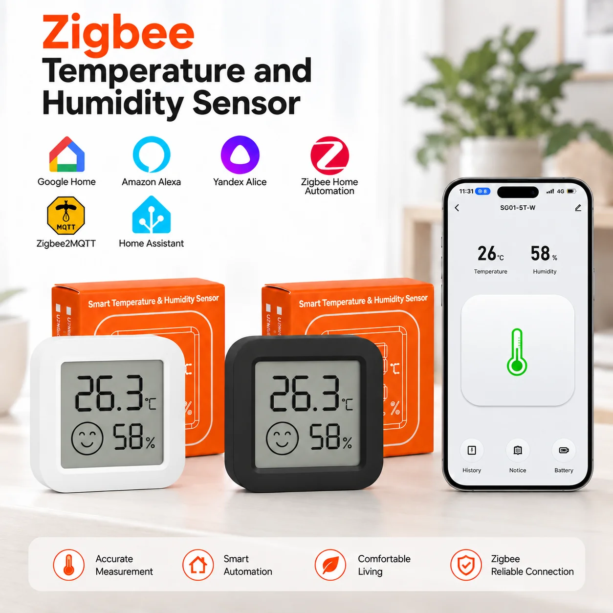 Zigbee 3.0 Temperature Humidity Sensor Works with ZHA,Yandex,Zigbee2MQTT,Alexa,SmartLife