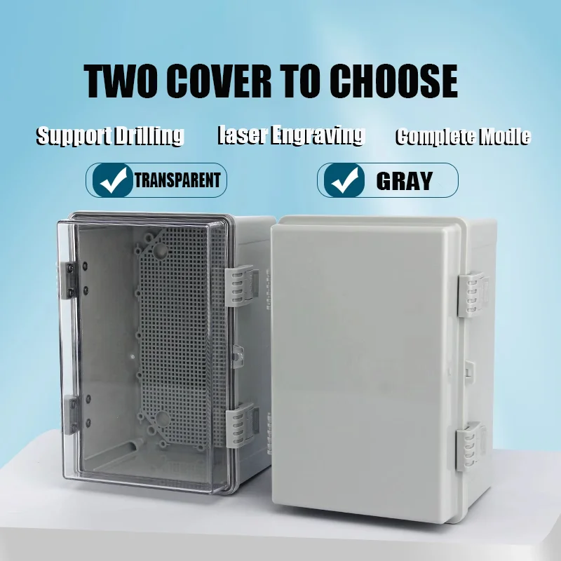 IP66 Waterproof Electronic Box, Gray, Transparent, Outdoor Distribution Enclosure Case with Hinge for Instruments, PC Plastic