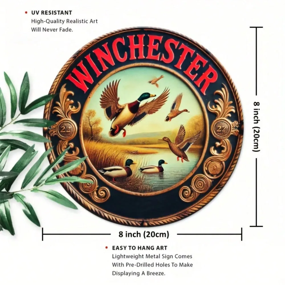 Winchester Vintage Metal Duck Hunting Sign 8x8 Inch Embossed Tin Wall Decor Garage Bar Pub Rustic Tin Plate