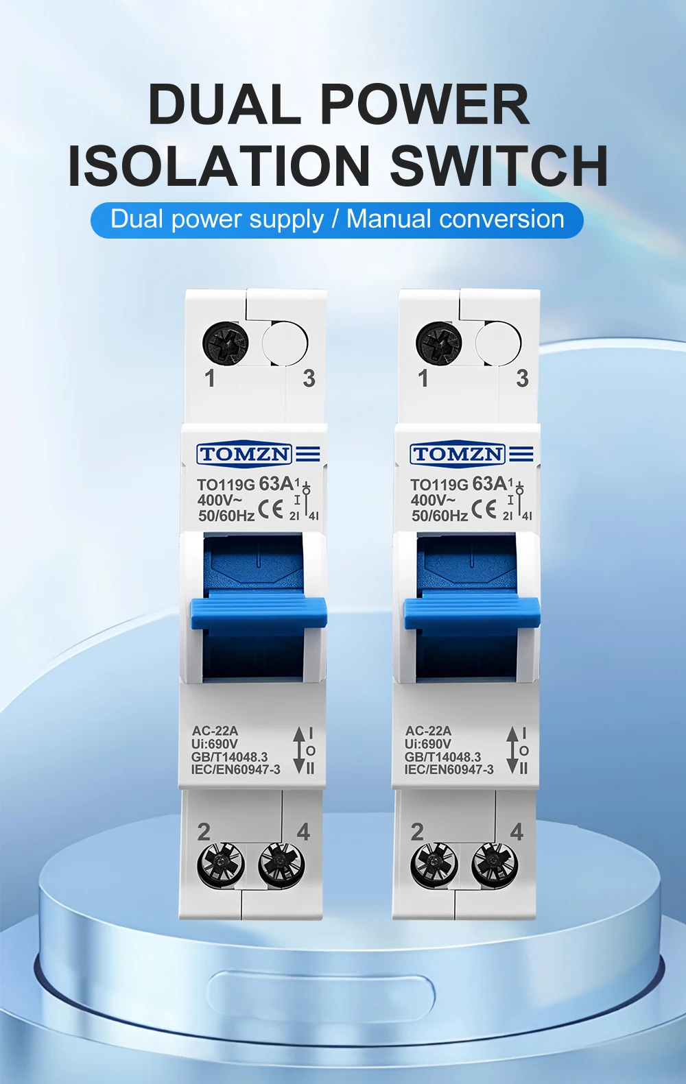 TOMZN 1P 63A MTS Dual Power Manueller Übertragungs-Trennschalter Interlock-Leistungsschalter – Detail 1