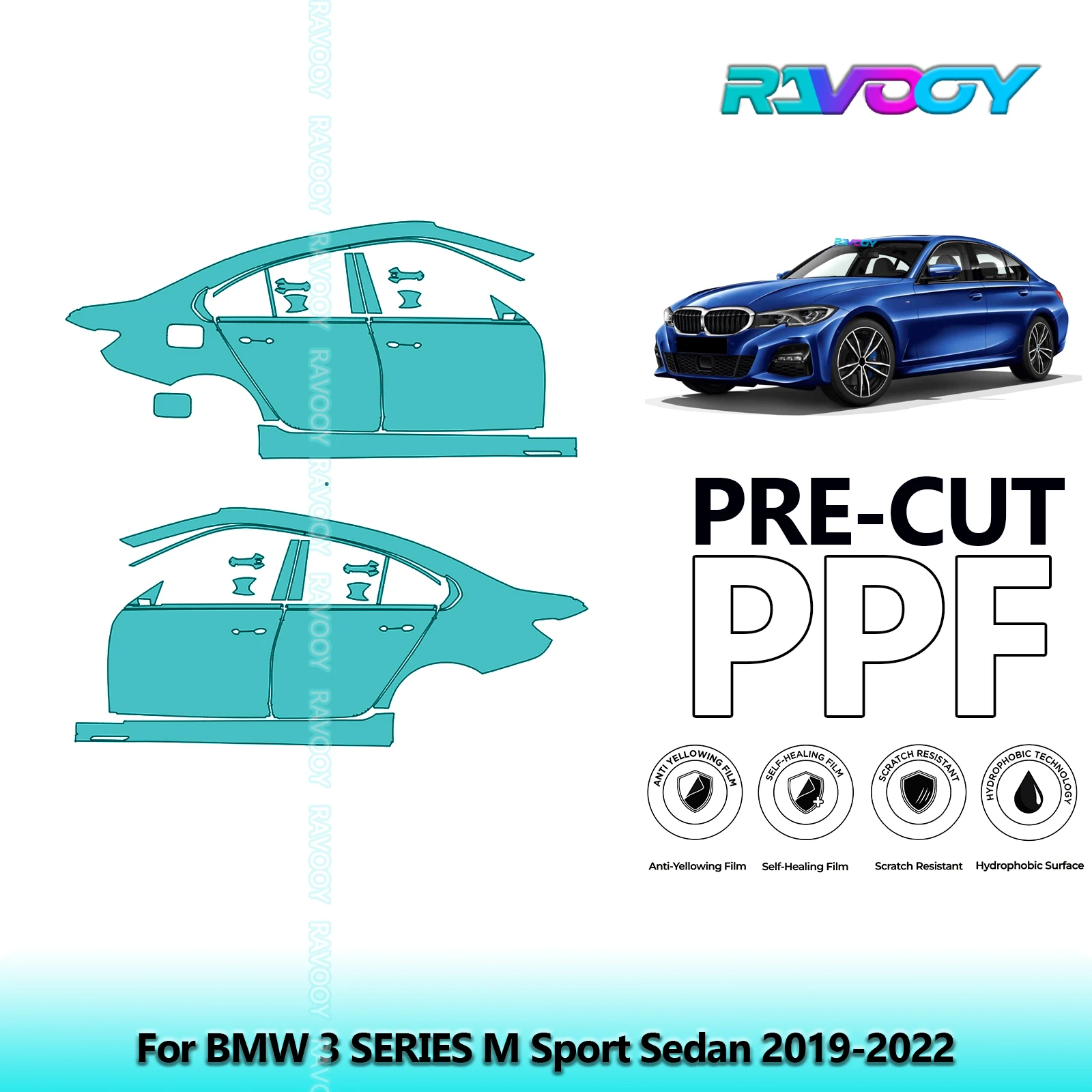 

For BMW 3 SERIES M Sport Sedan 2019-2022 8.5mil Clear Matte Pre-Cut PPF Door & A/B Pillar Kit TPU Paint Protection Film Set