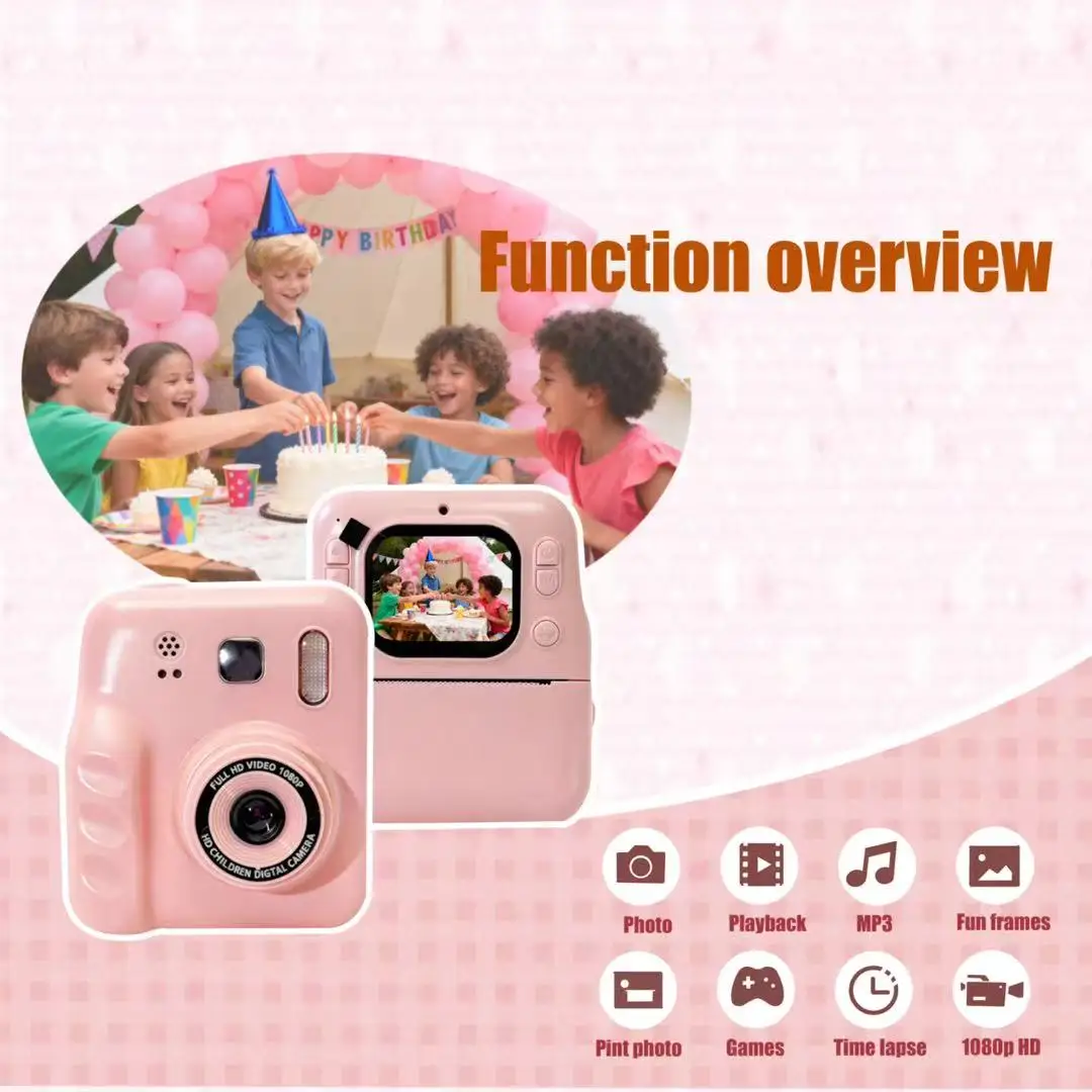 Y300 Kids Digital Camera Dual Lens Selfie with Instant Print Thermal Paper MP3 Photo Frame Video Recording Portable Gift for Boys & Girls