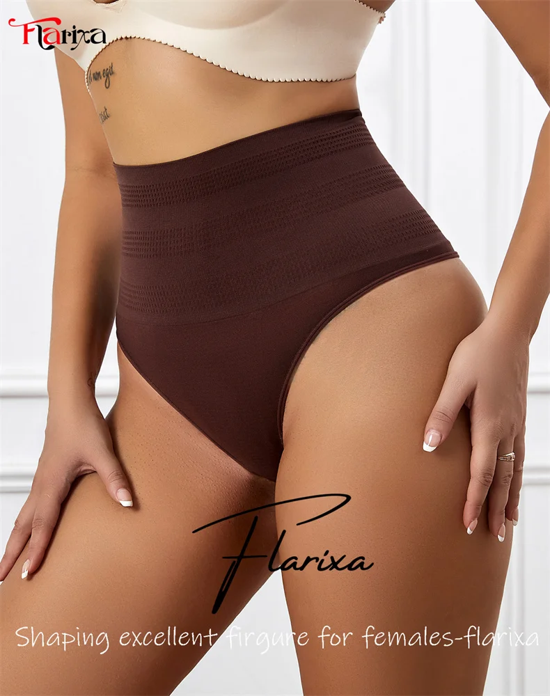 Flarixa High Waist Thong Seamless Shaping Briefs Sheath Slimming Panties Woman Flat Belly Breathable Tummy Control Underwear