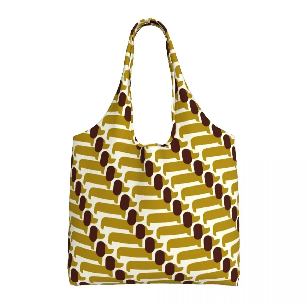 

Custom Orla Kiely Prints Dog Show Yellow Canvas Shopping Bags Women Washable Big Capacity Groceries Tote Shopper Bags Handbags