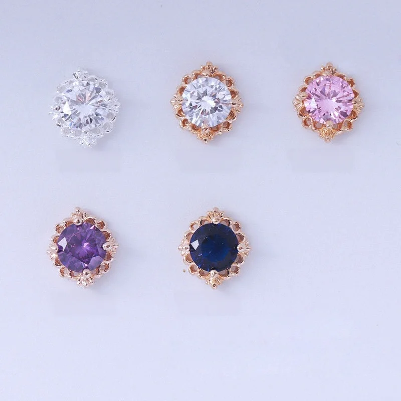 10pcs Round Zircon Nail Art Accessories Alloy Circular Pink Gold Silver Metal DIY Manicure Decorations Nail Charms for Nails